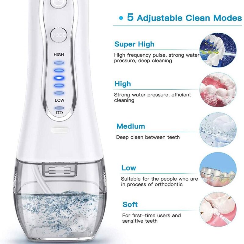 H2O Water Floss خيط الأسنان المائي 5 سرعات 8 فوهات خزان 300 ملي Water Flosser - خيط الأسنان المائي Smart Techs, Better Living