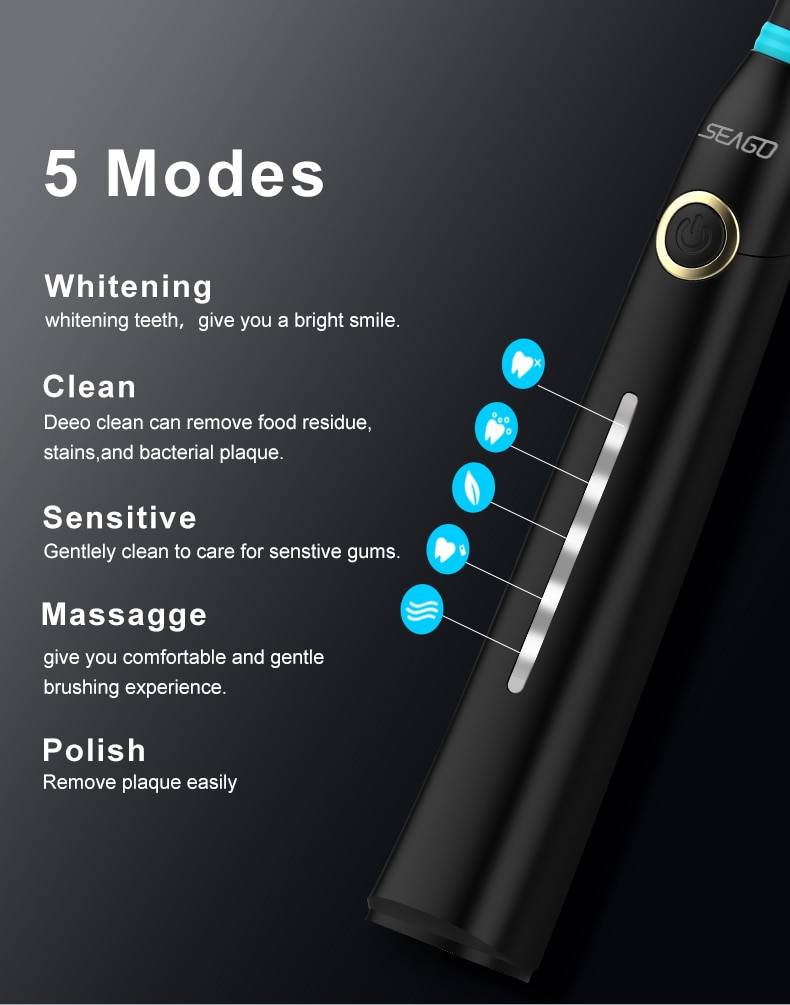 Seago Sonic Electric Toothbrush Tooth brush USB Rechargeable adult Waterproof Ultrasonic automatic 5 Mode with Travel case Seago Sonic Electric Toothbrush Tooth brush USB Rechargeable adult Waterproof Ultrasonic automatic 5 Mode with Travel case