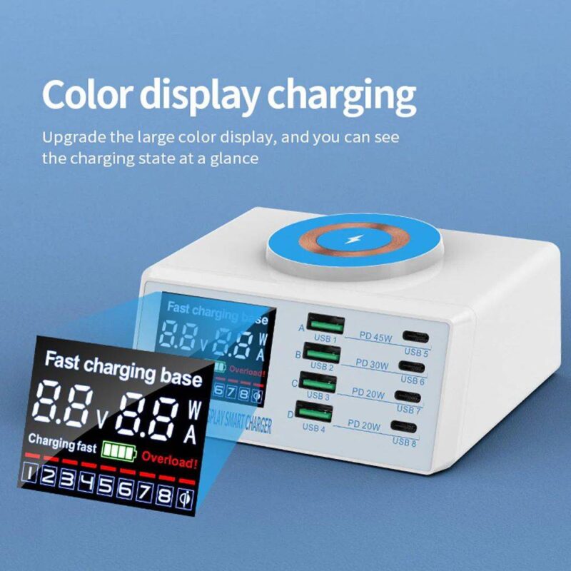 شاحن وايرليس سريع مع 8 منافذ شحن وشاشة FAST 8 PORT CHARGER LIGHTS-ELECTRICITY Smart Techs, Better Living