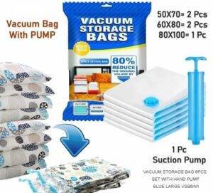 VACUME BAG WITH PUMP 5 PIECES – اكياس حافظة عدد 5 مع مضخة سحب هواء LESS 10 KD Smart Techs, Better Living