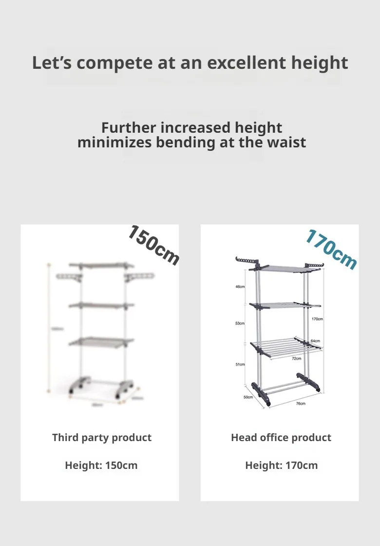 Home removable 3-layers drying rack Foldable telescopic towel hanging rack Indoor Outdoor Adjustable Floor standing drying rack