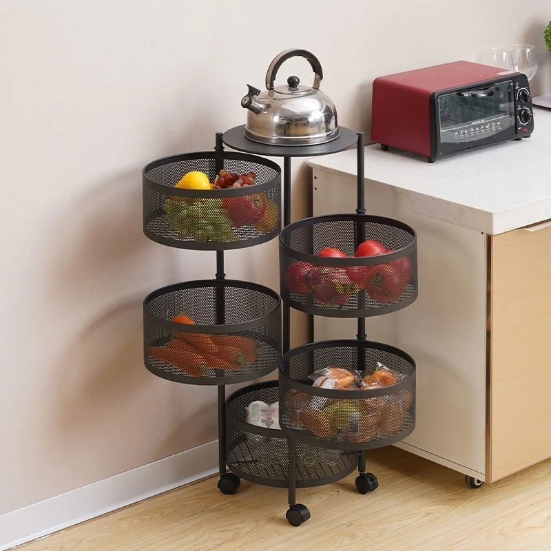 Kitchen Rotatable Organizer Movable Floor-standing Multilayer Storage Shelves Household Saving Space Vegetable Fruit Basket Trol LESS 10 KD Smart Techs, Better Living