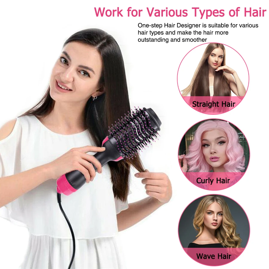 One Step Hot Air Brush Salon Professional Hair Dryer & Volumizer Hot Air Brush Negative Ion Generator Hair Straightener Curler