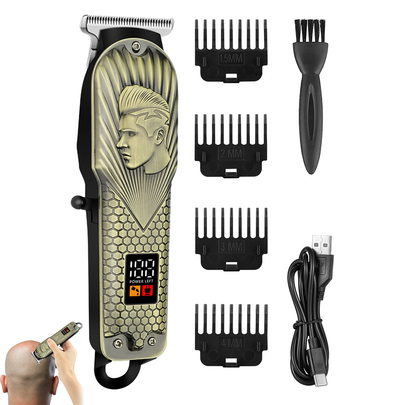 HIENA Hair Clipper Vintage Carving Hair Trimmer LED Display Rechargeable Electric Hair Cutting Machine Hairdressing Accessories LESS 10 KD Smart Techs, Better Living