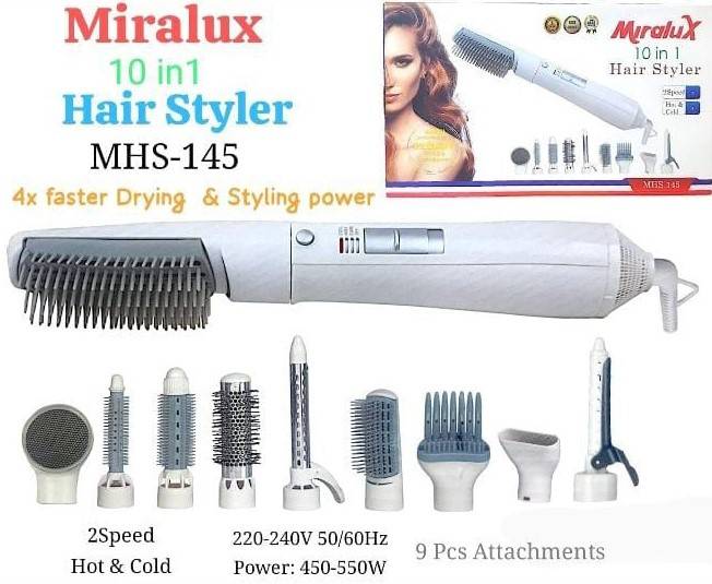 MIRALUX 10 IN 1 HAIR STYLER 2 SPEEDS HOT & COLD – جهاز تصفيف الشعر ميرالوكس ١٠ في ١ بسرعتين، ساخن وبارد LESS 10 KD MIRALUX 10 IN 1 HAIR STYLER 2 SPEEDS HOT & COLD – جهاز تصفيف الشعر ميرالوكس ١٠ في ١ بسرعتين، ساخن وبارد LESS 10 KD New Arrival SALE Smart Techs, Better Living