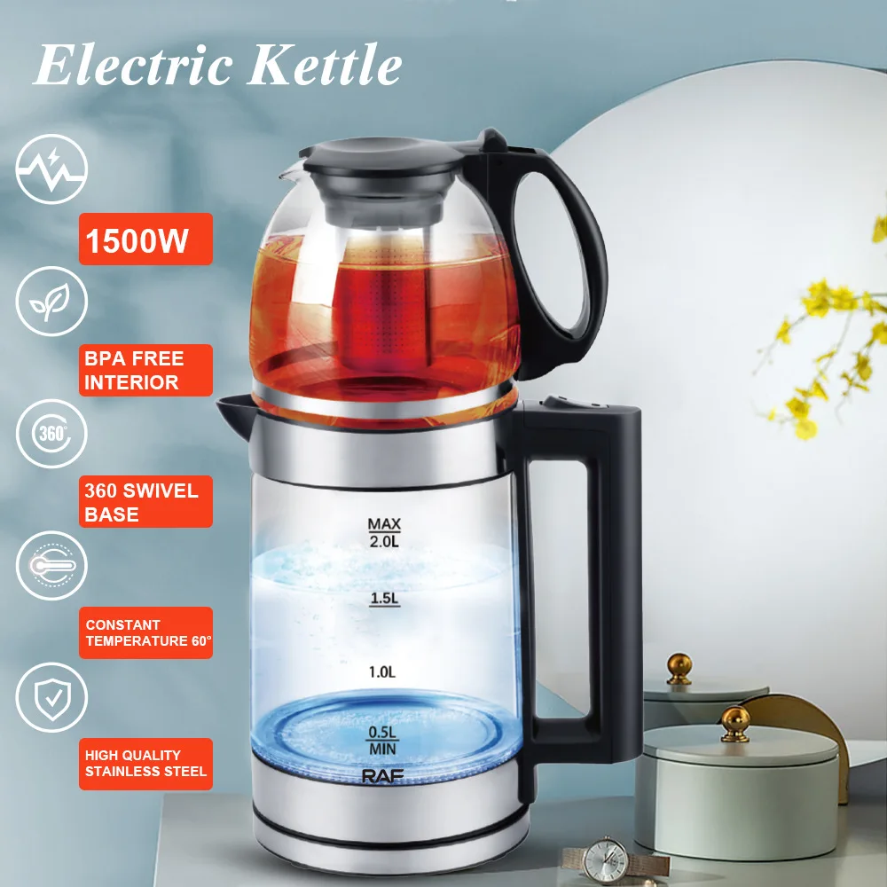 double-layer stainless steel kettle 1500W 2.2L – غلاية مزدوجة الطبقات ستناليس ستيل1500 واط 2.2 لتر LESS 10 KD RAF European standard household double-layer stainless steel kettle Turkish child and mother pot large-capacity fruit teapot tea LESS 10 KD Smart Techs, Better Living