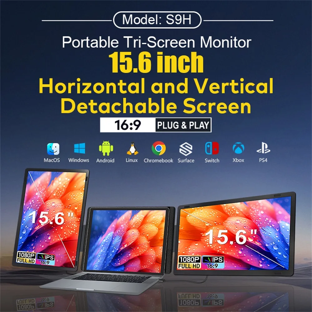 Dual Screen Portable Monitor Extender for Laptop Rotatable FHD 1080P Type C HDMI MacBook Windows Gaming