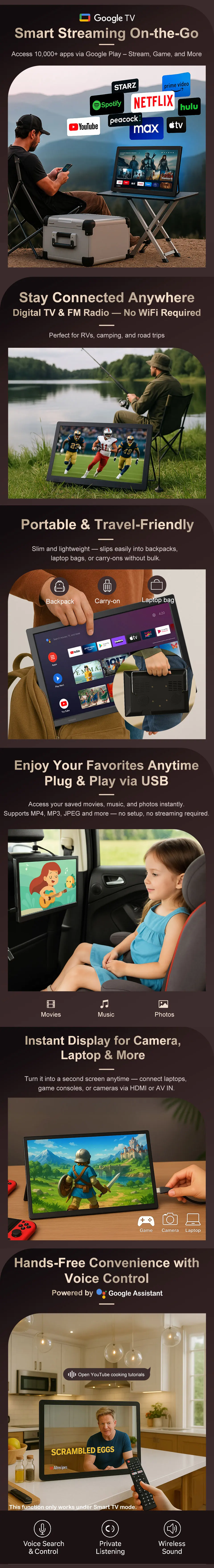 Portable Digital Smart Wifi TV Mini Led TV GTV Google TV with FM Radio DVB-T2/ ATSC/ ISDB