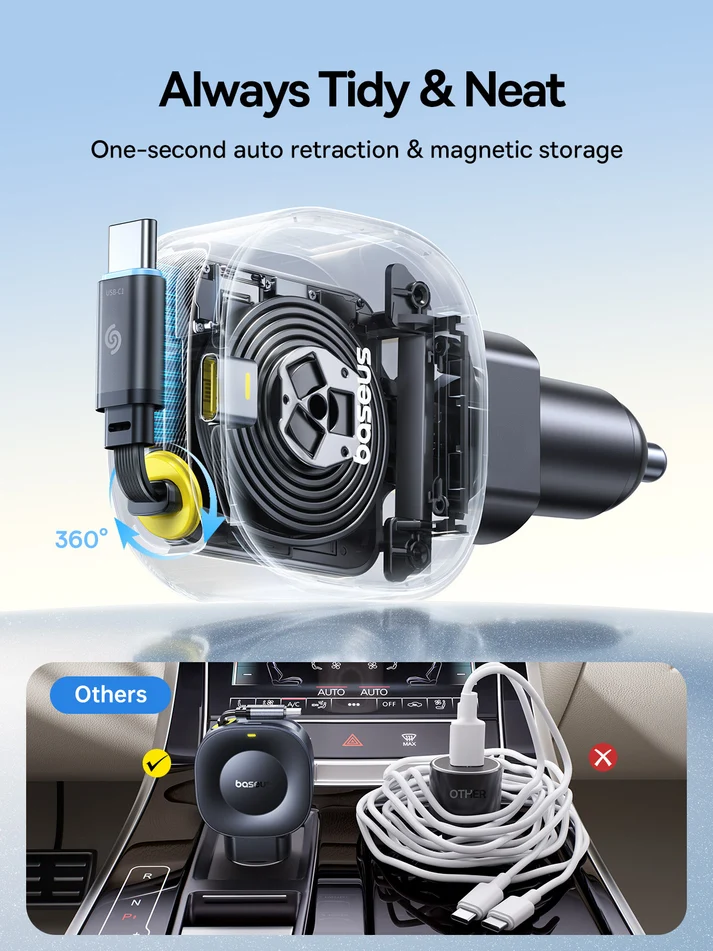 Baseus PrimeTrip VR2 Car Charger with Retractable Cable 45W - Cosmic Black - بيسوس شاحن سيارة مع كابل قابل للسحب بقوة 45 واط PrimeTrip VR2 - أسود - Image 3