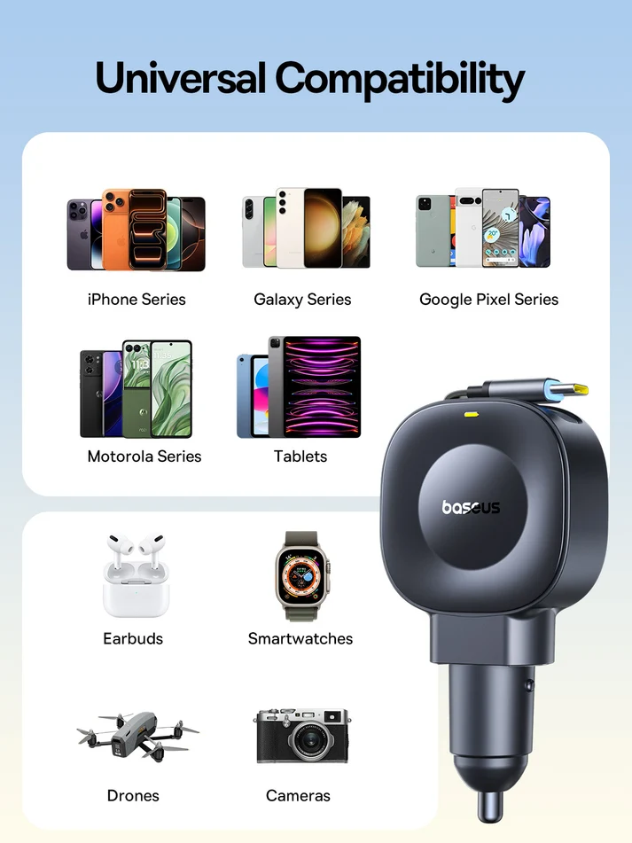 Baseus PrimeTrip VR2 Car Charger with Retractable Cable 45W - Cosmic Black - بيسوس شاحن سيارة مع كابل قابل للسحب بقوة 45 واط PrimeTrip VR2 - أسود - Image 6