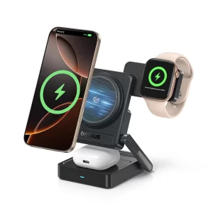 Baseus PicoGo AF21 Portable 3-in-1 Qi2.2 Wireless Charger 35W - Cosmic Black - بيسوس شاحن لاسلكي مغناطيسي ثلاثي الوظائف بتقنية Qi2.2 بقوة 35 واط PicoGo AF21 - أسود