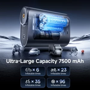 Baseus GoTrip VA1 Super Mini Cordless Inflator 22-Cylinder – Cosmic Black – بيسوس منفاخ إطارات لاسلكي صغير للغاية GoTrip VA1، سعة ٢٢ إطارات – أسود BASEUS