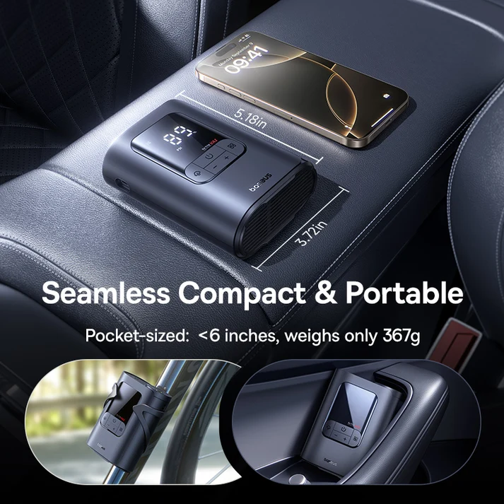 Baseus GoTrip VA1 Super Mini Wired Inflator 22-Cylinder – Cosmic Black – بيسوس منفاخ إطارات سلكي صغير للغاية GoTrip VA1، سعة ٢٢ إطارات – أسود BASEUS Baseus GoTrip VA1 Super Mini Wired Inflator 22-Cylinder - Cosmic Black - بيسوس منفاخ إطارات سلكي صغير للغاية GoTrip VA1، سعة ٢٢ إطارات - أسود - Image 7