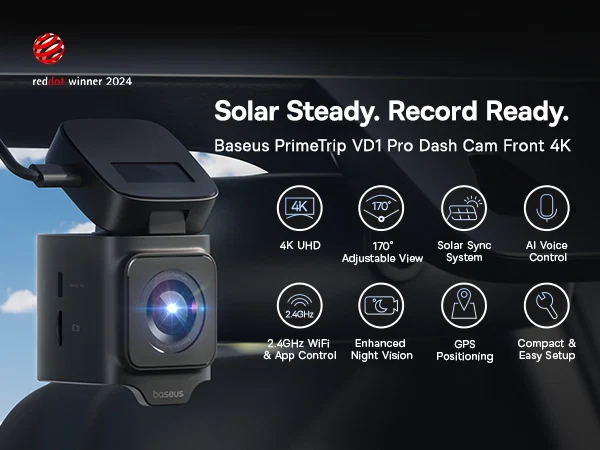 Baseus PrimeTrip VD1 Pro Dash Cam 4K Super Capacity - Cosmic Black - بيسوس كاميرا السيارة بدقة 4كي فائقة السعة PrimeTrip VD1 Pro - أسود - Image 7