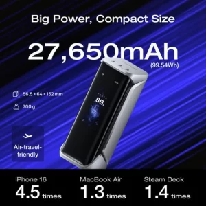 EcoFlow RAPID Pro X Power Bank (27,650mAh, 300W) – Silver – بنك الطاقة EcoFlow RAPID Pro X (27650 مللي أمبير، 300 واط) – فضي EcoFlow
