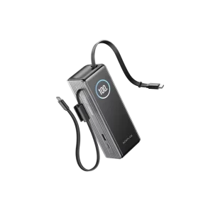 EcoFlow RAPID Power Bank (25,000mAh, 170W, 100W Built-In and Retractable Cables) - Silver - إيكو فلو رابد بطارية شحن متنقلة بسعة ٢٥٠٠٠ مللي أمبير مع كابلين قابل للسحب ١٧٠ واط – فضي