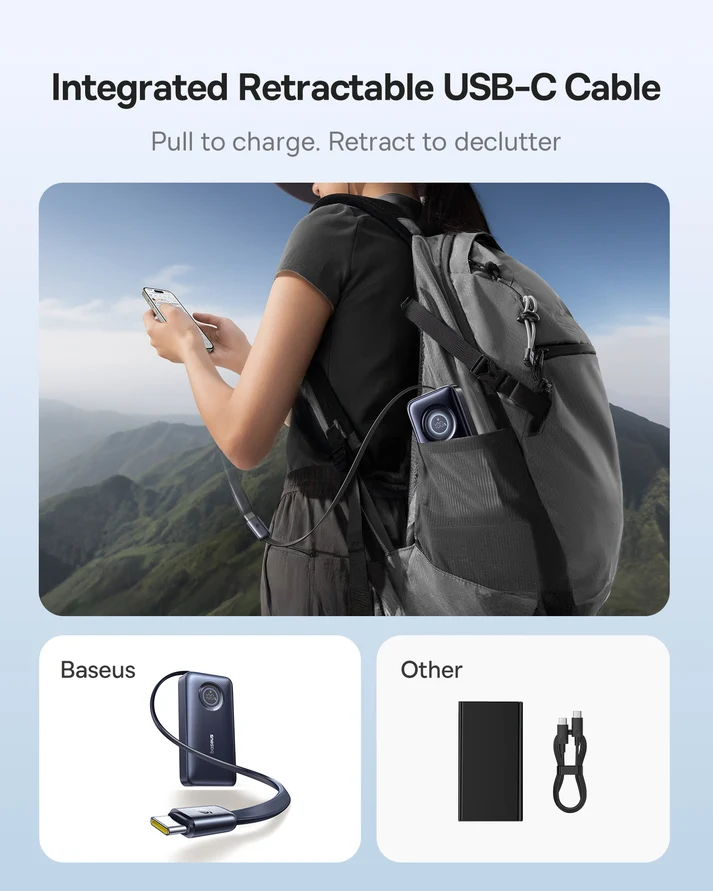 Baseus EnerCore CR11 Power Bank 20000mAh 67W with Retractable Cable – Black – بيسوس باور بانك EnerCore CR11 20000mAh 67W مع كابل قابل للسحب – أسود BASEUS Baseus EnerCore CR11 Power Bank 20000mAh 67W with Retractable Cable – Black - بيسوس باور بانك EnerCore CR11 20000mAh 67W مع كابل قابل للسحب – أسود - Image 9
