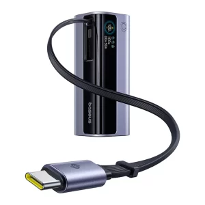 Baseus EnerGeek GR11 Power Bank 10000mAh 100W with Retractable Cable – Grey - بيسوس بطارية شحن متنقلة بقوة ١٠٠ واط مع كابل قابل للسحب بسعة 10000 مللي امبير – رمادي