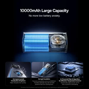 Baseus EnerGeek GR11 Power Bank 10000mAh 100W with Retractable Cable – Grey – بيسوس بطارية شحن متنقلة بقوة ١٠٠ واط مع كابل قابل للسحب بسعة 10000 مللي امبير – رمادي BASEUS