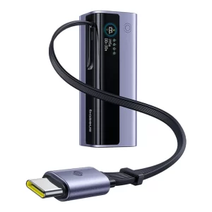 Baseus EnerGeek GR11 Power Bank 20000mAh 145W with Retractable Cable – Grey - بيسوس بطارية شحن متنقلة بقوة ١٤٥ واط مع كابل قابل للسحب بسعة 20000 مللي امبير – رمادي