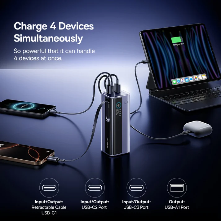 Baseus EnerGeek GR11 Power Bank 20000mAh 145W with Retractable Cable – Grey – بيسوس بطارية شحن متنقلة بقوة ١٤٥ واط مع كابل قابل للسحب بسعة 20000 مللي امبير – رمادي BASEUS Baseus EnerGeek GR11 Power Bank 20000mAh 145W with Retractable Cable – Grey - بيسوس بطارية شحن متنقلة بقوة ١٤٥ واط مع كابل قابل للسحب بسعة 20000 مللي امبير – رمادي - Image 6
