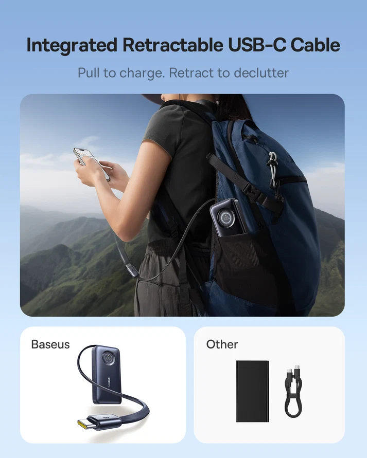 Baseus EnerCore CR11 Power Bank 10000mAh 45W with Retractable Cable – بيسوس بطارية شحن متنقلة بقوة ٤٥ واط مع كابل قابل للسحب بسعة 10000 مللي امبير– أسود BASEUS Baseus EnerCore CR11 Power Bank 10000mAh 45W with Retractable Cable - بيسوس بطارية شحن متنقلة بقوة ٤٥ واط مع كابل قابل للسحب بسعة 10000 مللي امبير– أسود - Image 6