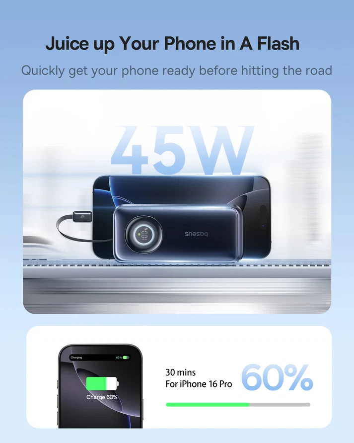 Baseus EnerCore CR11 Power Bank 10000mAh 45W with Retractable Cable – بيسوس بطارية شحن متنقلة بقوة ٤٥ واط مع كابل قابل للسحب بسعة 10000 مللي امبير– أسود BASEUS Baseus EnerCore CR11 Power Bank 10000mAh 45W with Retractable Cable - بيسوس بطارية شحن متنقلة بقوة ٤٥ واط مع كابل قابل للسحب بسعة 10000 مللي امبير– أسود - Image 5