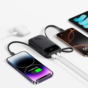 Baseus EnerFill FC31 Qpow3 Power Bank 10000mAh 45W with USB-C + Lightning Cables – Black – بيسوس بطارية شحن متنقلة بقوة ٤٥ واط مع كابلين تايب – سي و لايتنينج بسعة 10000 مللي امبير– أسود BASEUS