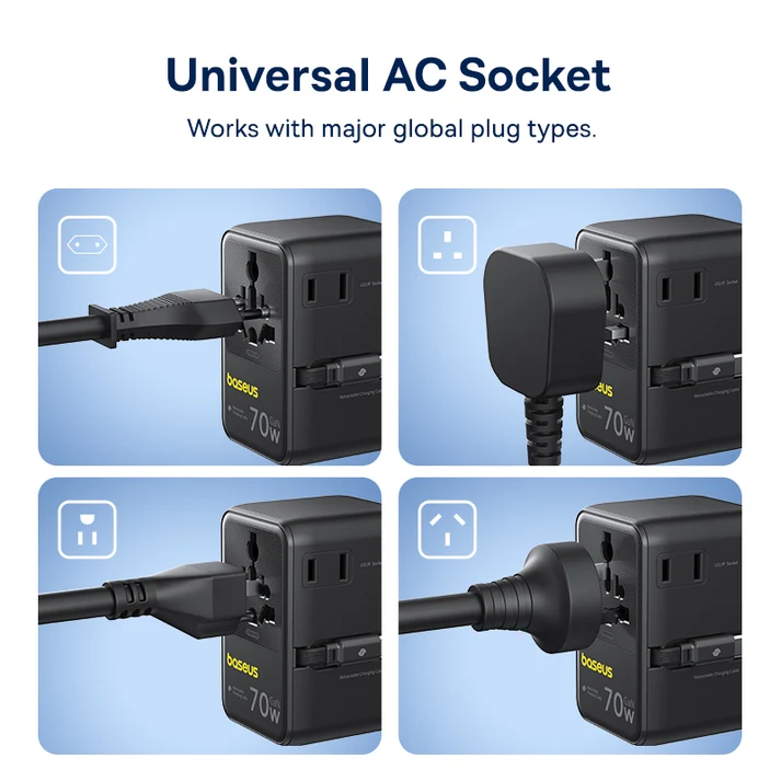 Baseus EnerCore CG11 Universal Travel Adapter 70W with Retractable USB-C – بيسوس محول سفر عالمي بقوة ٧٠ واط مع كابل تايب – سي قابل للسحب EnerCore CG11 – أسود BASEUS Baseus EnerCore CG11 Universal Travel Adapter 70W with Retractable USB-C - بيسوس محول سفر عالمي بقوة ٧٠ واط مع كابل تايب - سي قابل للسحب EnerCore CG11 - أسود - Image 3
