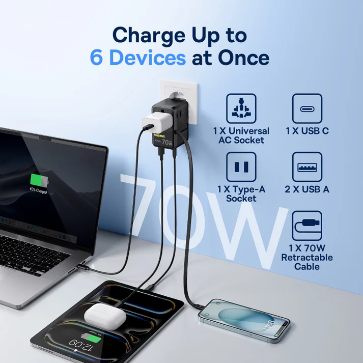 Baseus EnerCore CG11 Universal Travel Adapter 70W with Retractable USB-C – بيسوس محول سفر عالمي بقوة ٧٠ واط مع كابل تايب – سي قابل للسحب EnerCore CG11 – أسود BASEUS Baseus EnerCore CG11 Universal Travel Adapter 70W with Retractable USB-C - بيسوس محول سفر عالمي بقوة ٧٠ واط مع كابل تايب - سي قابل للسحب EnerCore CG11 - أسود - Image 2