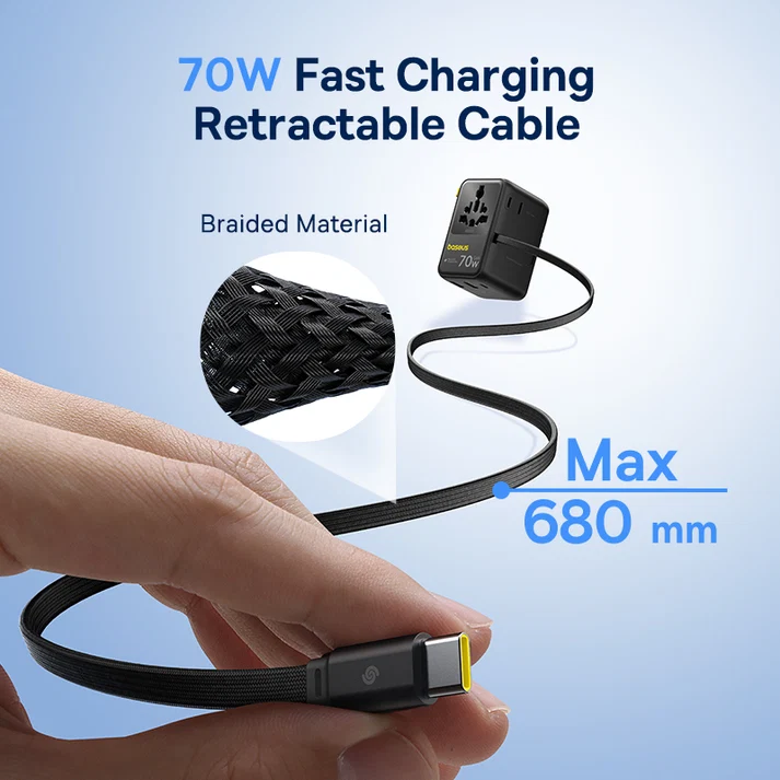 Baseus EnerCore CG11 Universal Travel Adapter 70W with Retractable USB-C – بيسوس محول سفر عالمي بقوة ٧٠ واط مع كابل تايب – سي قابل للسحب EnerCore CG11 – أسود BASEUS Baseus EnerCore CG11 Universal Travel Adapter 70W with Retractable USB-C - بيسوس محول سفر عالمي بقوة ٧٠ واط مع كابل تايب - سي قابل للسحب EnerCore CG11 - أسود - Image 4