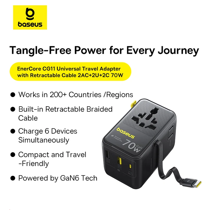 Baseus EnerCore CG11 Universal Travel Adapter 70W with Retractable USB-C – بيسوس محول سفر عالمي بقوة ٧٠ واط مع كابل تايب – سي قابل للسحب EnerCore CG11 – أسود BASEUS Baseus EnerCore CG11 Universal Travel Adapter 70W with Retractable USB-C - بيسوس محول سفر عالمي بقوة ٧٠ واط مع كابل تايب - سي قابل للسحب EnerCore CG11 - أسود - Image 8