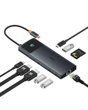 Baseus Metal Gleam II 10-in-1 USB HUB Dual Display – Cosmic Black – بيسوس محول ١٠ منافذ Metal Gleam II – أسود BASEUS Baseus Metal Gleam II 10-in-1 USB HUB Dual Display - Cosmic Black - بيسوس محول ١٠ منافذ Metal Gleam II - أسود