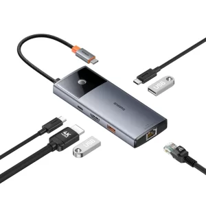Baseus Metal Gleam II 6-in-1 USB HUB - Space Grey - بيسوس محول ٦ منافذ Metal Gleam II - رمادي